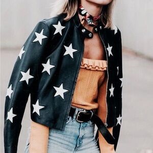 Sandro Star print leather jacket